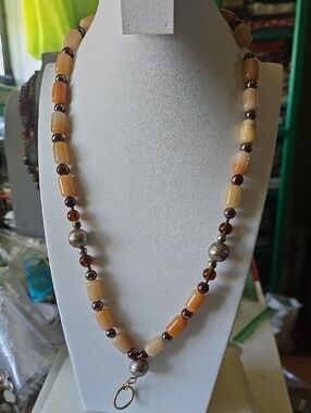 Handcrafted Peach and Brown Beaded Women's Necklace